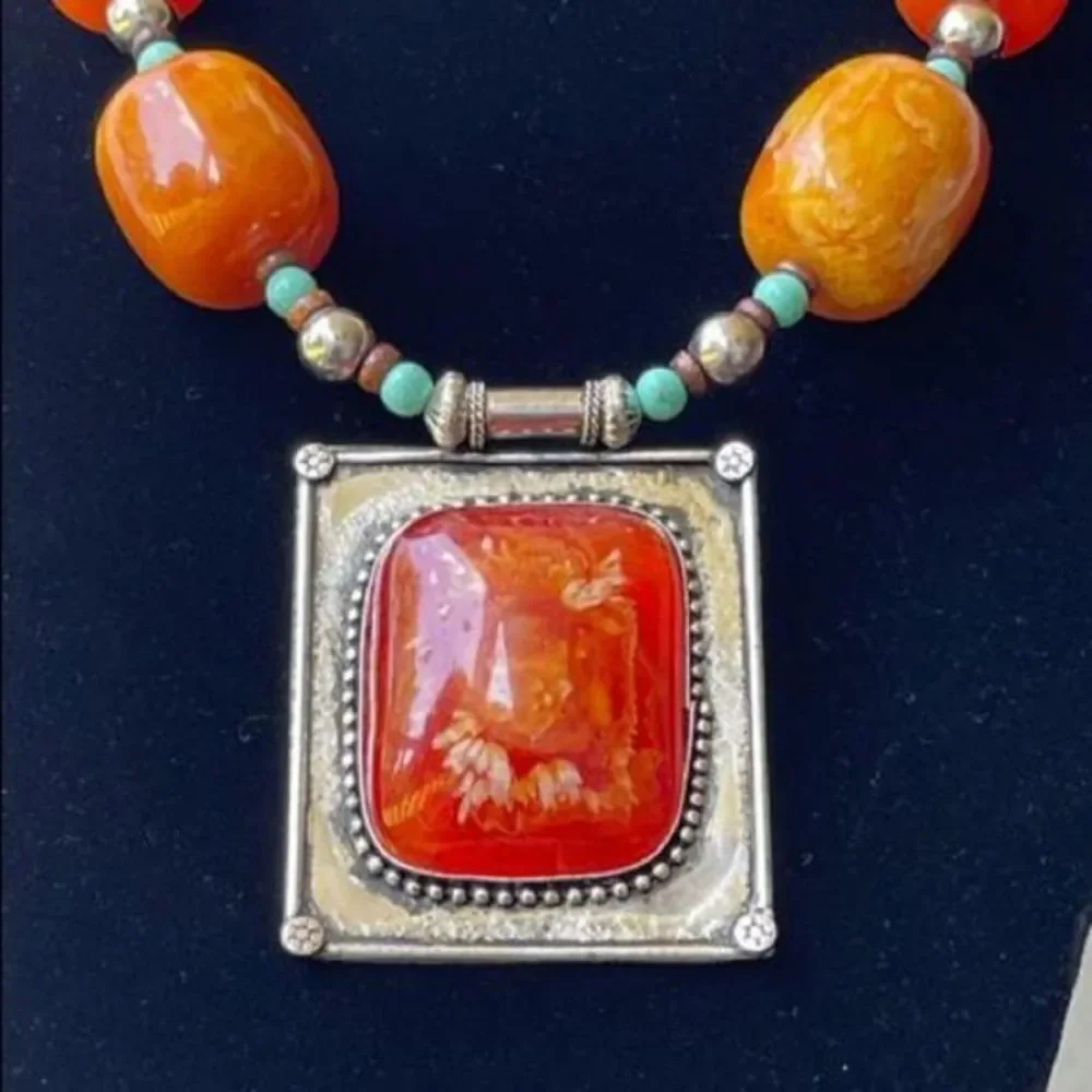 ORANGE BEADED MALA NECKLACE STATEMENT NECKLACE